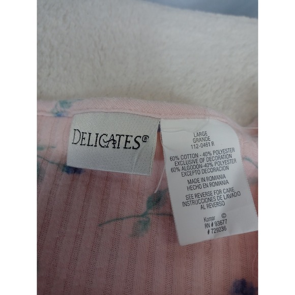 Delicates Womens Large Pink Floral Ribbed Knit Nightgown Sleep Dress Henley Cozy - Picture 2 of 10